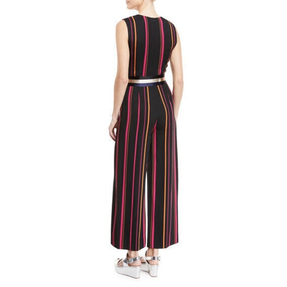 Diane Von Furstenberg Sleeveless Crossover Wide Leg Striped One-Piece Jumpsuit 0 - Picture 7 of 14